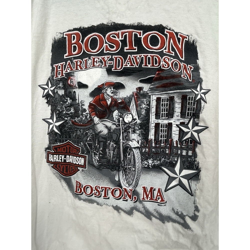 Harley Davidson Boston Massachusetts T-shirt size large White Motorcycle - Picture 7 of 7